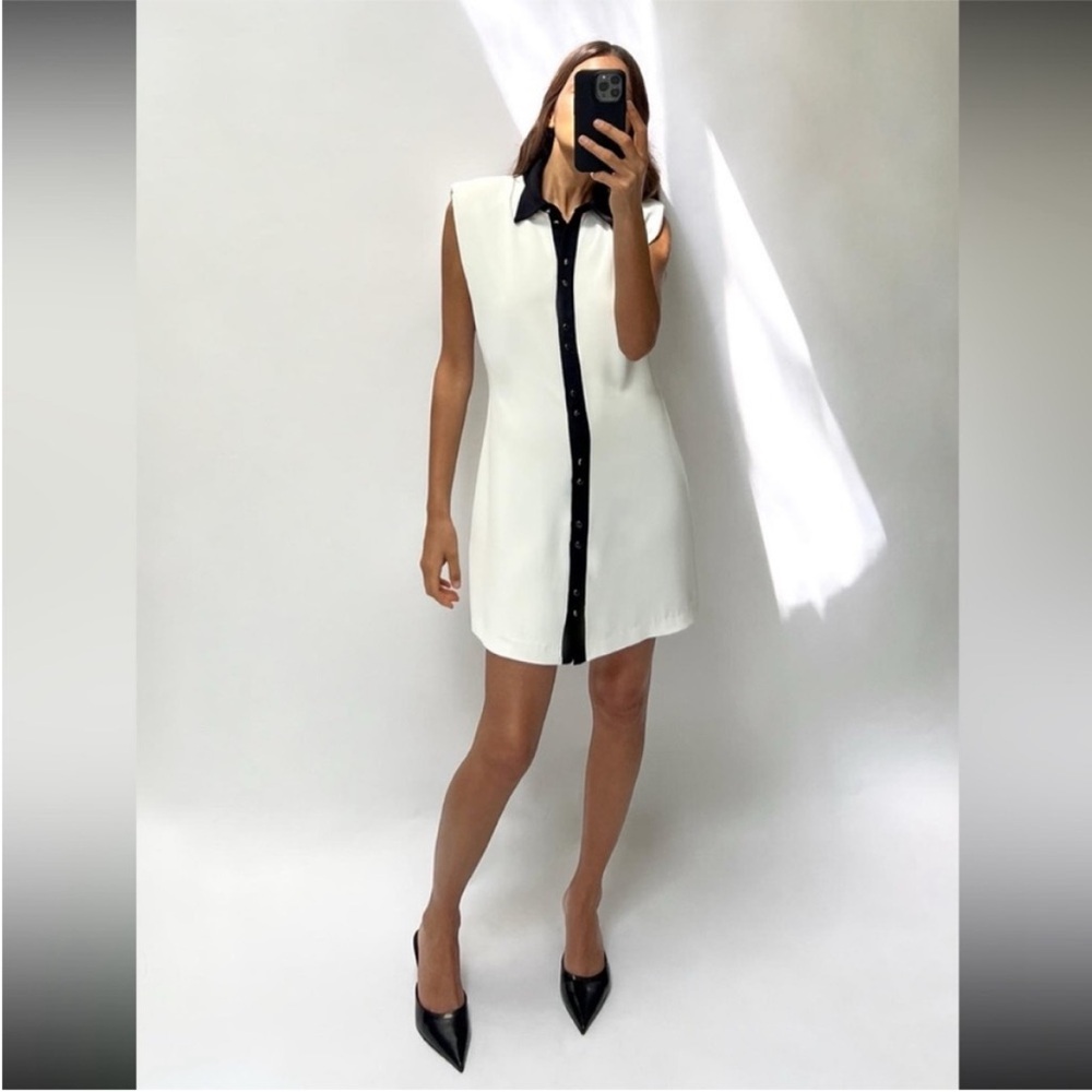 Zara, white, SLEEVELESS SHOULDER PAD MINI DRESS, Small